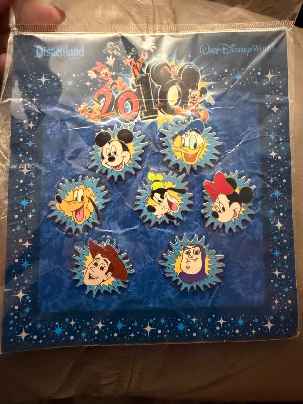 New - Disney Blue 2010 Character Pin Set - Mickey, Donald, Minnie, Woody & More